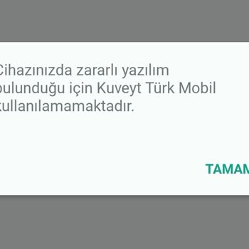 Mobil Uygulamada Zararlı Yazılım Uyarısı Nedeniyle Giriş Sorunu
