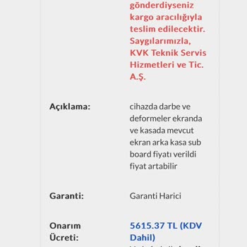 Garanti Kapsamında Onarım Sorunu Ve Yüksek Ücret Talebi