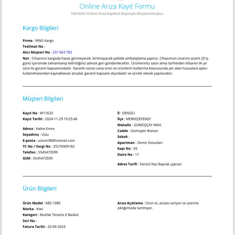 Servis Takip Numarası Sorunu Ve Bilgi Eksikliği