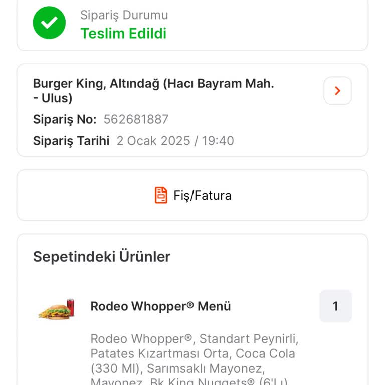 Burger King Siparişim Teslim Edilmedi