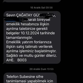 Anadolu Hayat Emeklilik'te Ayrılma Süreci Sorunu