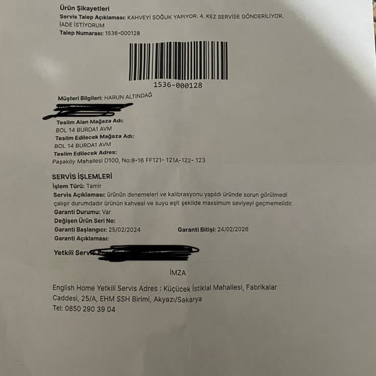 Kahve Makinesi Sürekli Arızalanıyor, Değişim Talebimiz Reddediliyor