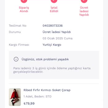 Stokta Görünen Ürün İçin İptal Edilen Sipariş