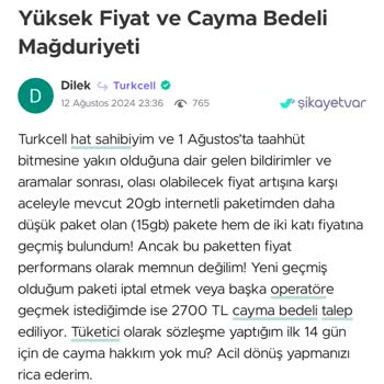 Turkcell İle Yaşanan Haksız Cayma Bedeli Ve Mağduriyet
