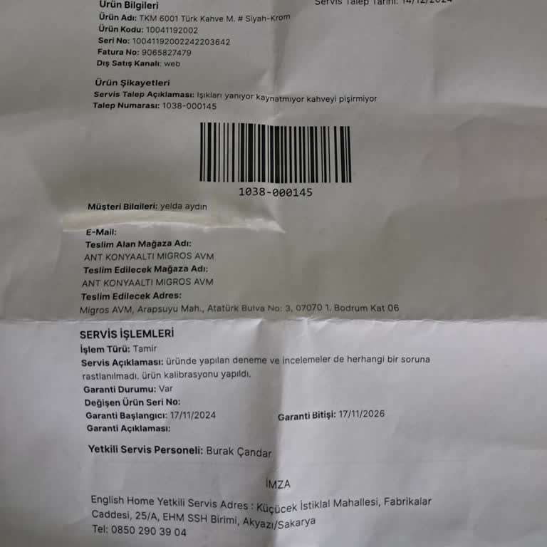Kahve Makinesi Sorunu Çözülmedi, İade Talebi Karşılanmadı