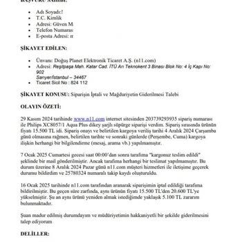 N11'den Aldığım Ürün Teslim Edilmedi, 5000 TL Zarardayım!