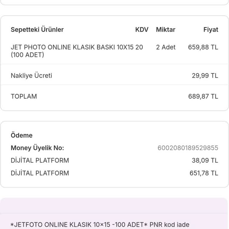 Migros Sanal Market'ten Alınan Fotoğraf Baskı Hizmetinde PNR Kodu Sorunu
