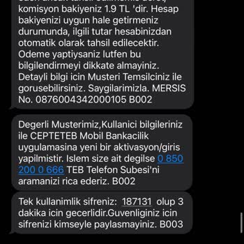 TEB'den Hesap Açılmadan Gelen Borç Mesajları