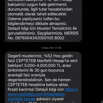 TEB'den Hesap Açılmadan Gelen Borç Mesajları