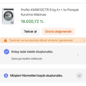 İade Ödemesi Geciken Çamaşır Kurutma Makinesi