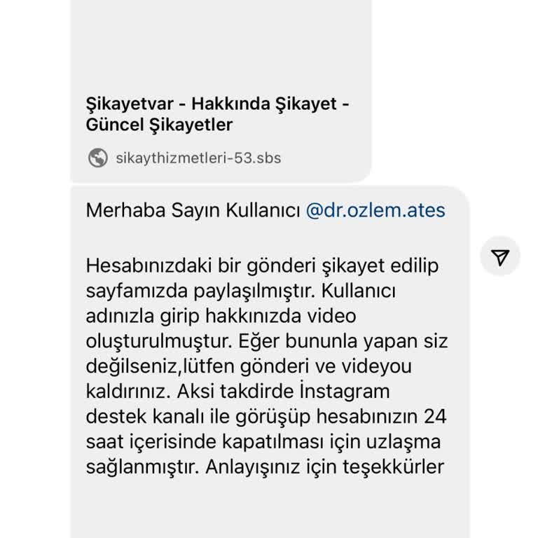 Meta Güvenlik Merkezi'nden Gelen Şüpheli Mesaj