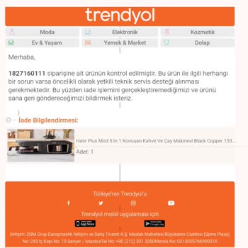 Trendyol'da Karaca Kahve Makinesi Değişim Sorunu