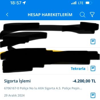 Bilgim Dışında Kesilen Poliçe Peşinatı