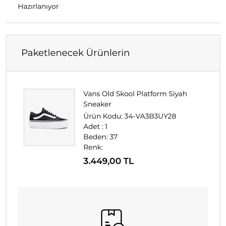 Vans Ayakkabımın Kargolanmasını Bekliyorum