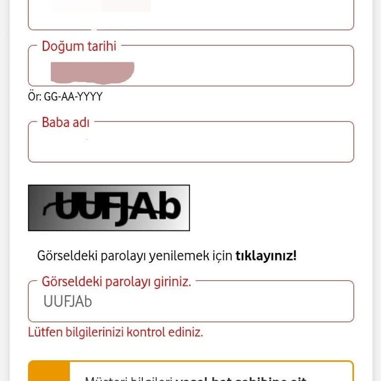 Vodafone Borç Alacak Sayfasında Sürekli Hata