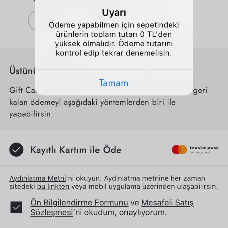 Boyner Mobil Uygulama Sepet Hatası