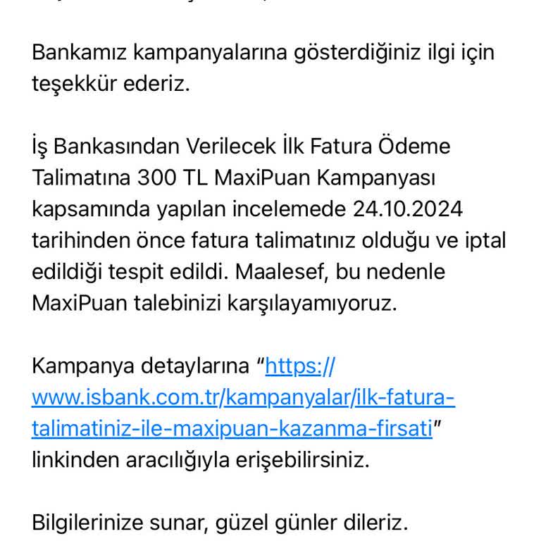 İş Bankası'nın Maxsi Puan Sözüne Uymaması