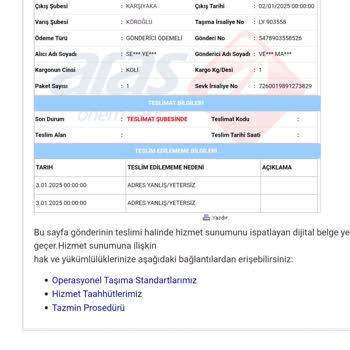 Aras Kargo Adres Hatası Nedeniyle Teslimat Sorunu