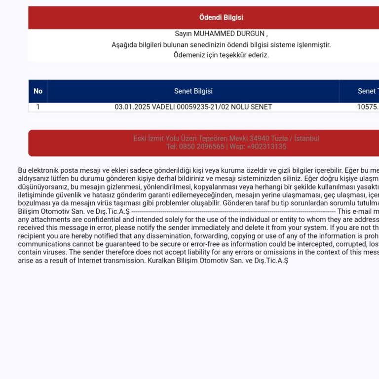 Ödenen Senet İçin Yanlış Bildirim Ve İletişim Sorunu