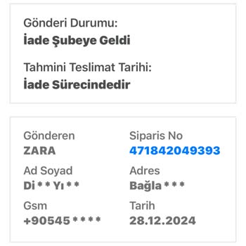 Siparişim Şubeye İade Edildi, Bilgilendirme Yapılmadı