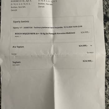 Teslim Edilmeyen Kurutma Makinesi Ve İletişim Sorunları