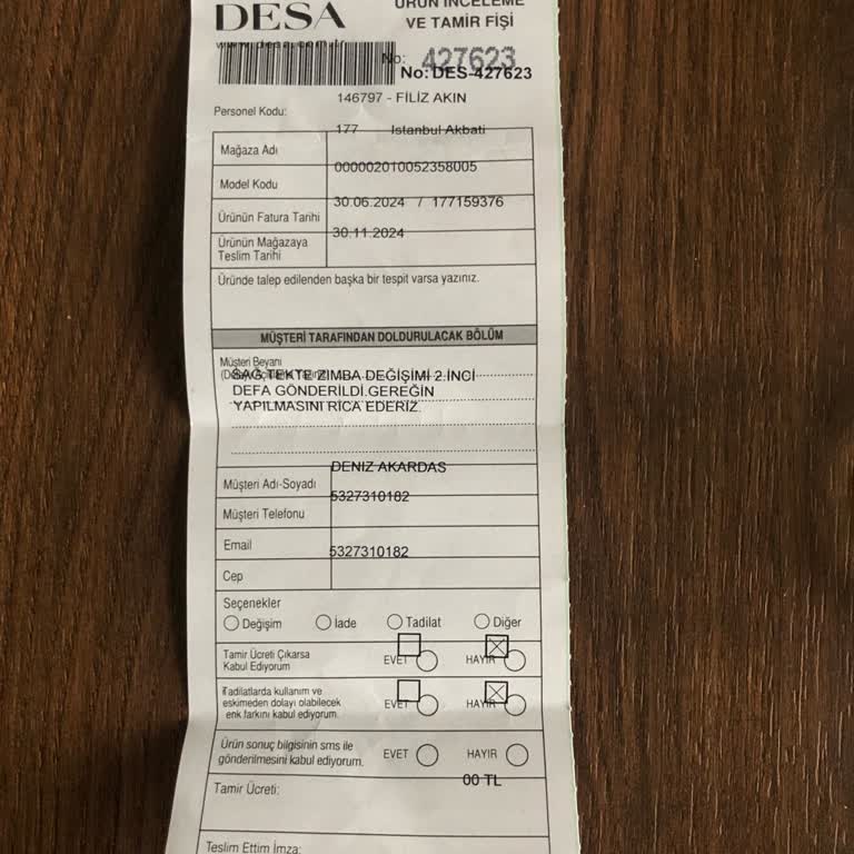 Desa Deri Ayakkabı Tamiratında Sorumsuzluk