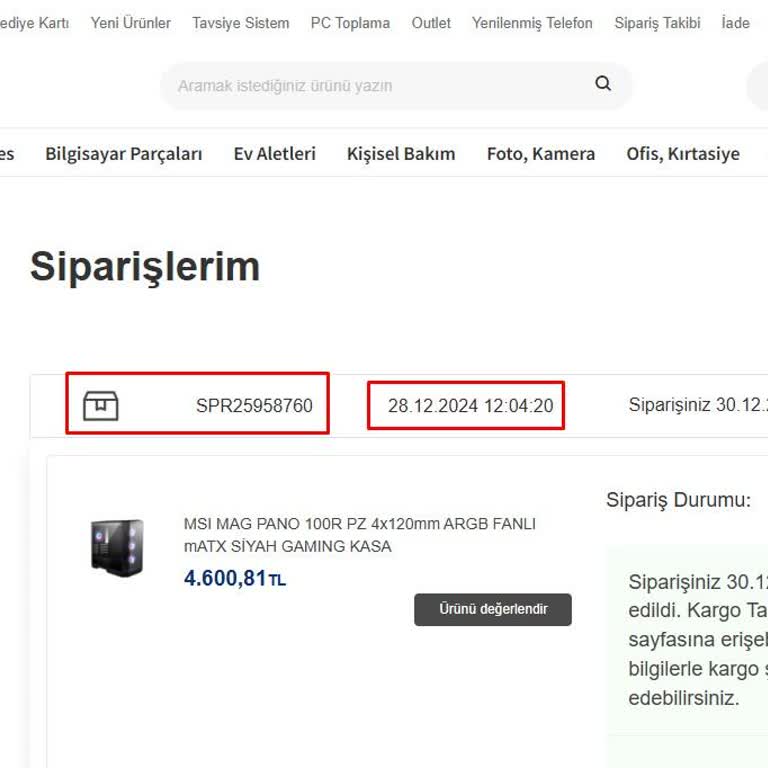 Vatan Bilgisayar'dan Sipariş Gecikmesi