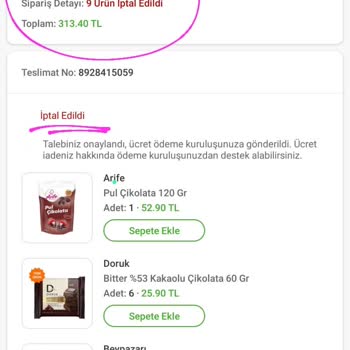 Trendyol Hızlı Market'in İptal Edilen Sipariş Ücreti İadesi Sorunu