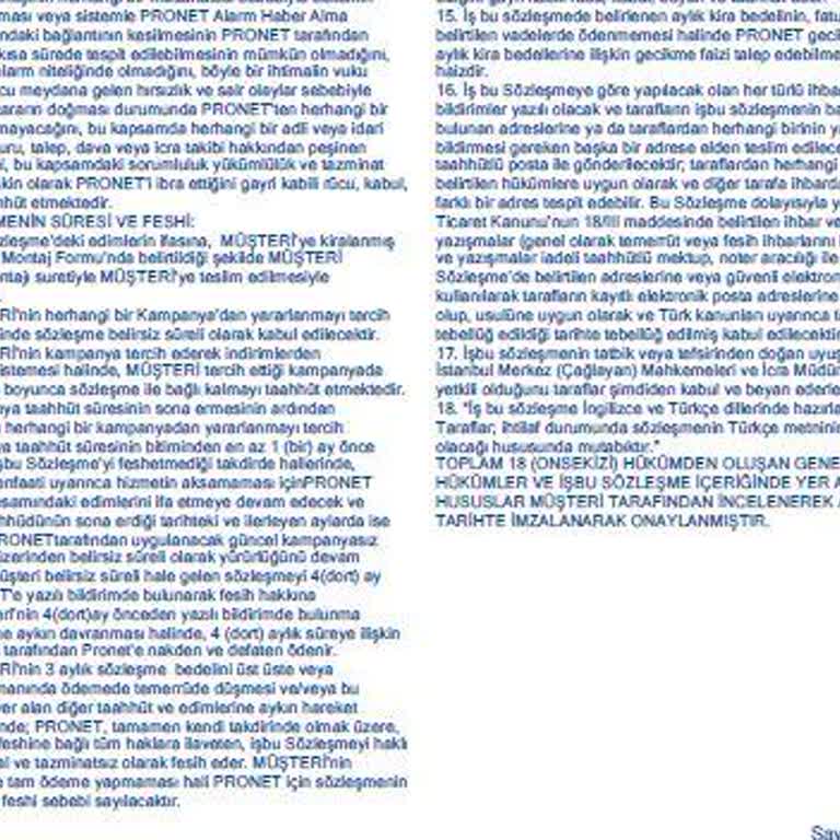 Pronet Alarm Sisteminde Sözleşme Sorunu