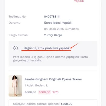 Penti Online Siparişte Stok Yetersizliği Ve İptal Sorunu
