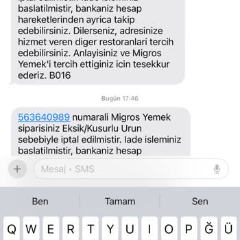 Migros Yemek Siparişi Deneyiminde Hayal Kırıklığı