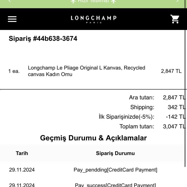 Longchamp İletişim Sorunları Ve Geciken Kargo!