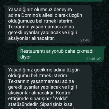 Domino's Pizza Teslimat Gecikmesi Ve İlgisiz Müşteri Hizmetleri