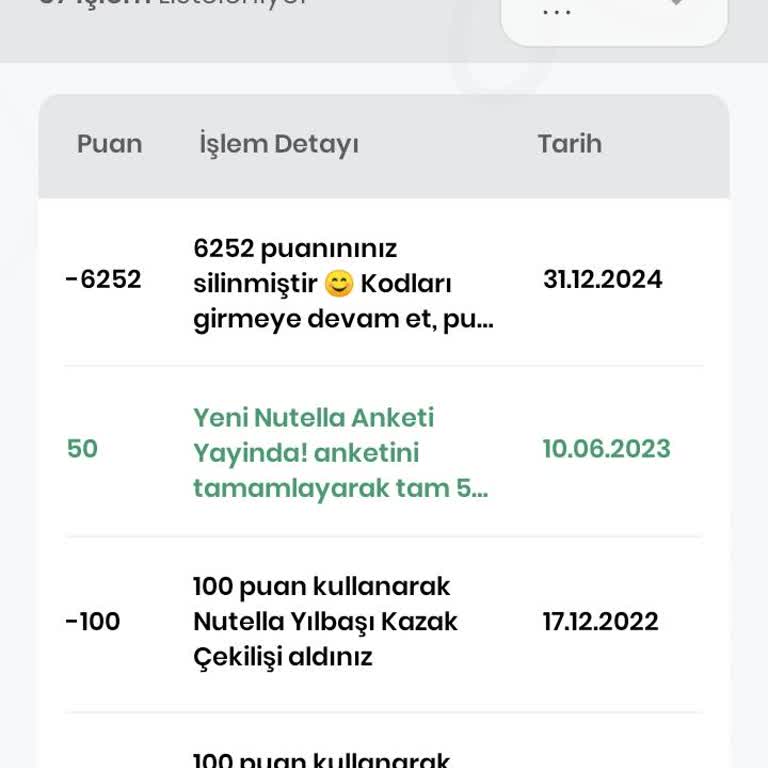 Nutella Uygulamasında Puan Kaybı Sorunu