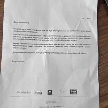 Columbia Montta Beklenmedik Sorun Ve Yetersiz Müşteri Hizmeti