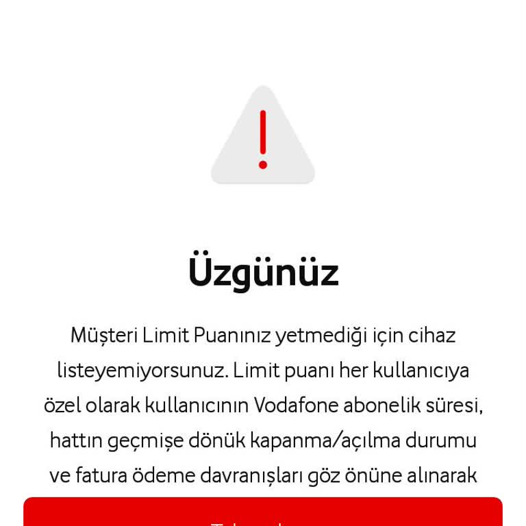 Vodafone Faturalı Hat Kullanımında Limit Puanı Sorunu