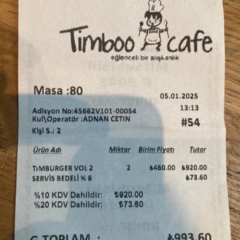 Timboo Cafe'de Beklenmedik Servis Ücreti Şoku