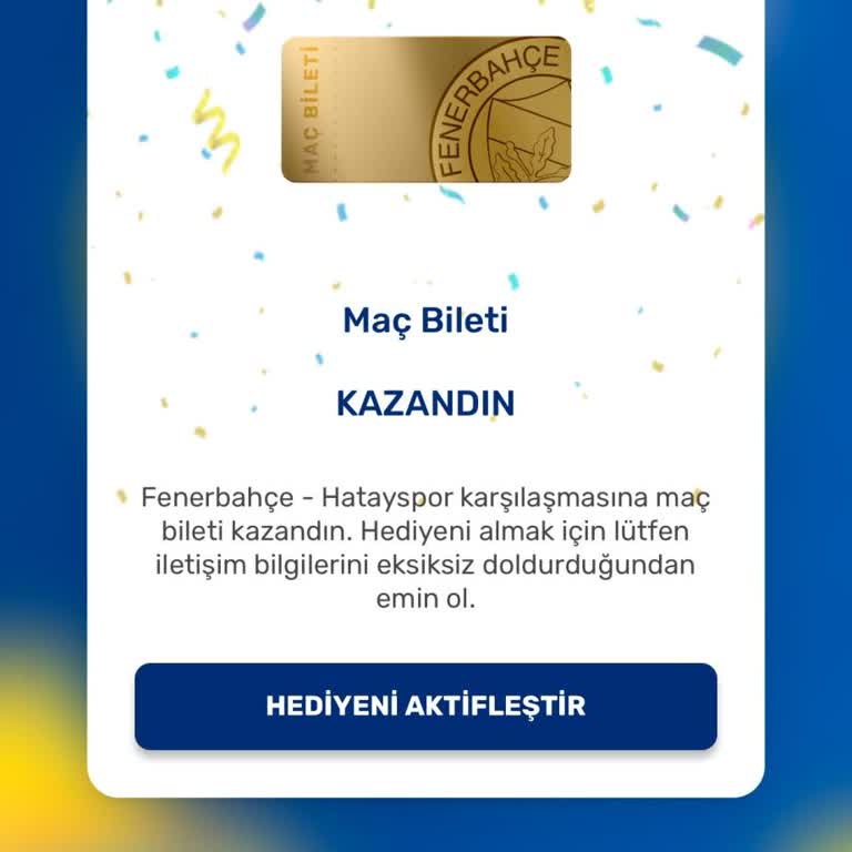 Fenerbahçe Taraftar Kart Çarkıfener'den Kazandığım Maç Bileti Tanımlanmadı
