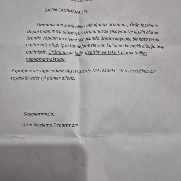 Matmazel Çanta'nın Kalitesiz Ürünü Ve Yetersiz Müşteri Hizmeti