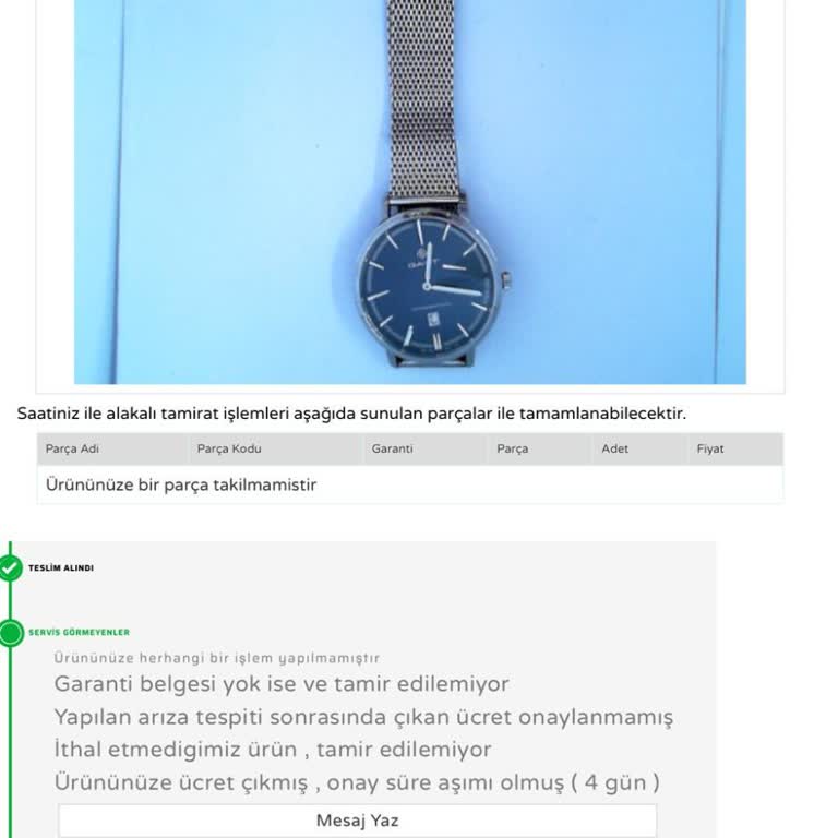 Gant Saatte Garanti Ve Servis Sorunları: Mağduriyetimin Giderilmesini Talep Ediyorum