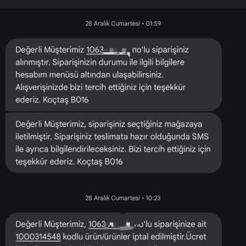 Koçtaş'ta İptal Edilen Sipariş Ve Geri Ödeme Sorunu