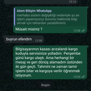Atom Bilişim'den Aldığım PC Kısa Sürede Arızalandı Ve Servis Desteği Yetersiz