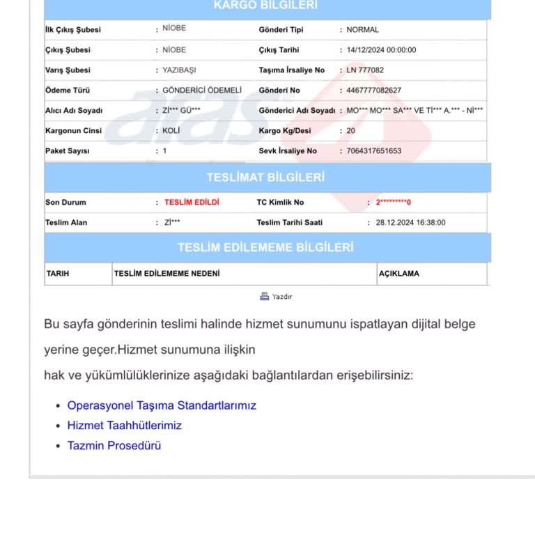 Yanlış Adrese Teslim Edilen Kargo Mağduriyeti