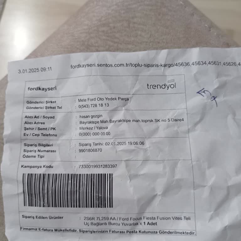 Adres Hatası Nedeniyle Teslim Edilmeyen Kargo