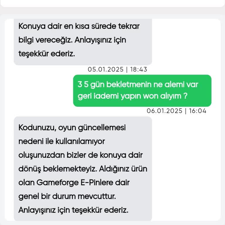 Hatalı Epin Ve İade Sorunu