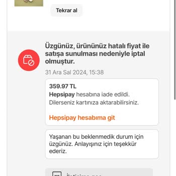 İptal Edilen Sipariş Ve Yetersiz Telafi