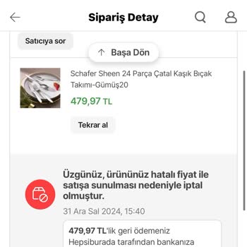 İptal Edilen Sipariş Ve Yetersiz Telafi