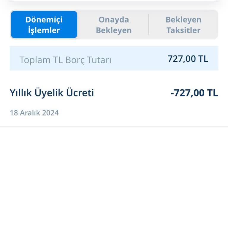 Kullanılmayan Karttan Yıllık Üyelik Ücreti Kesintisi