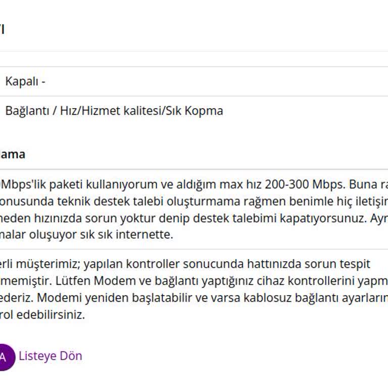 İnternet Hızım Beklentilerin Altında Ve Teknik Destek Yetersiz