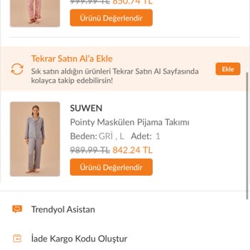 Suwen Pijama Setinde Kalite Sorunu Ve İade Talebi